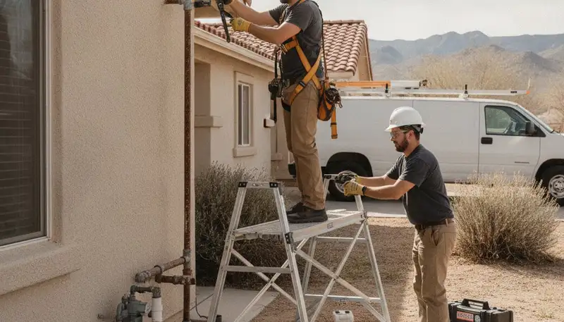 Reno, NV plumbing repair technician servicing a residential pipe leak