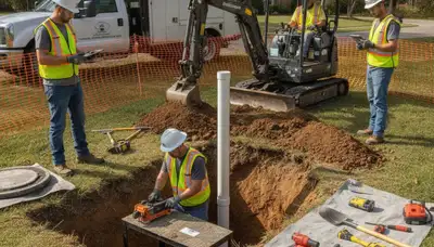 Septic repair technician inspecting a Reno, NV home system for prompt plumbing service