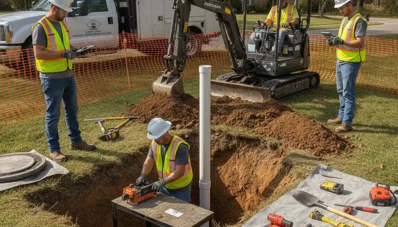 Septic repair technician inspecting a Reno, NV home system for prompt plumbing service