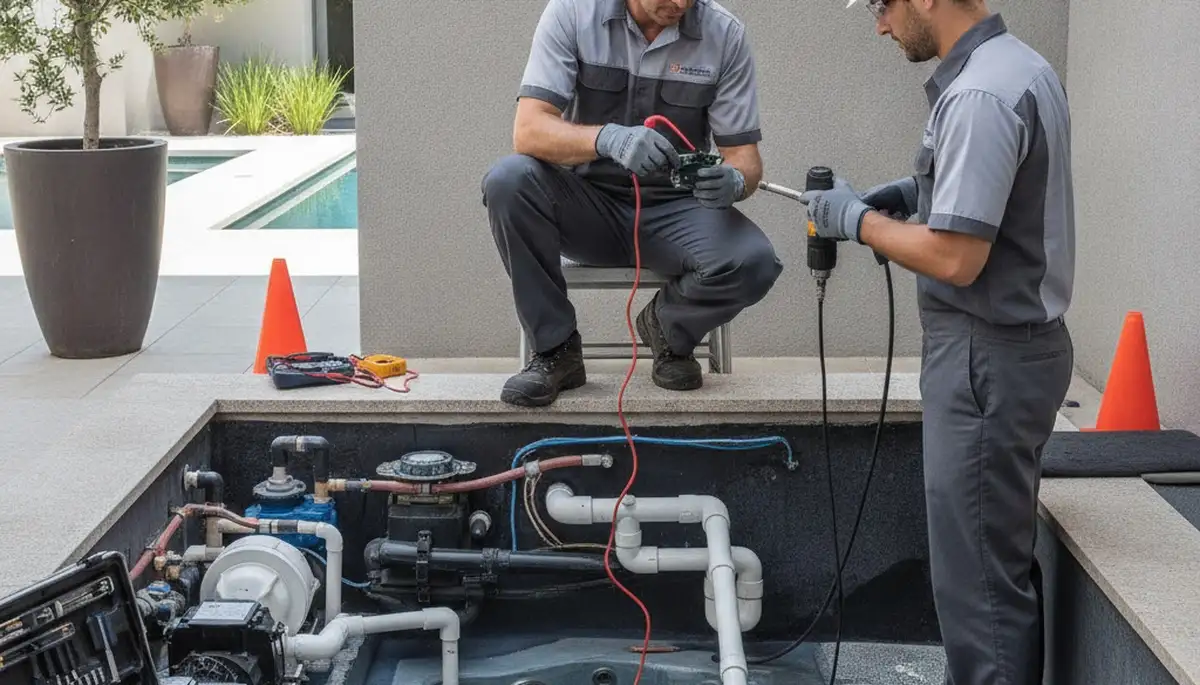 Spa repair technician servicing a home spa in Reno, NV for reliable plumbing maintenance