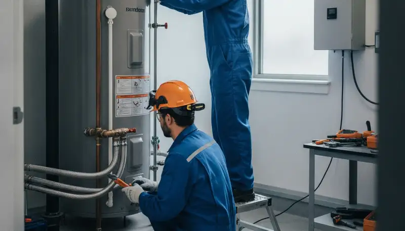 Reno, NV plumber repairing a water heater for reliable home plumbing service
